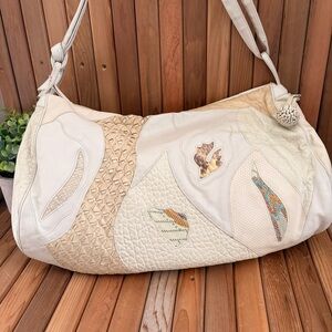 Vintage Sharif Patchwork Leather Textured Boho Slouchy Shoulder Bag w Zip Pocket